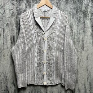 Inis Meain Men's Knitted Cardigan Sweater Made in Ireland Linen Fisherman XL